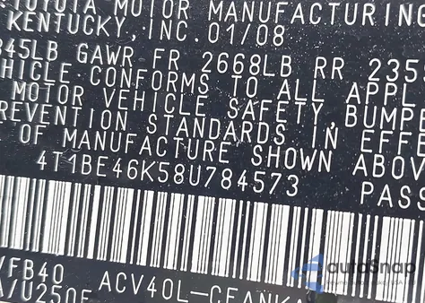 2008 Toyota Camry from USA, damaged, VIN 4T1BE46K58U784573